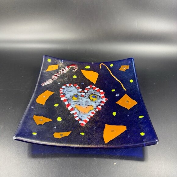 Hand Made Dichroic Fused Art Glass Square Dish Plate Christmas Decorated Vintage - Picture 12 of 15